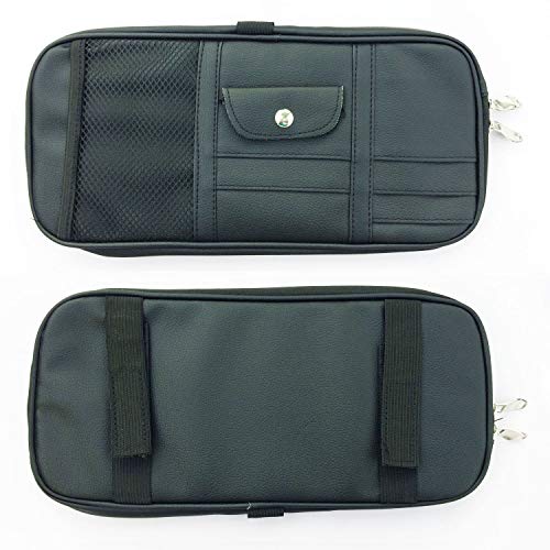 Car Sun Visor Organizer, Multi-Pocket Visor Organizer Storage Pouch for Cars, SUVs & Trucks with Double Zippers, Elastic Bands & Glasses Clip - Organizes Essentials Keep Tidy (Black)