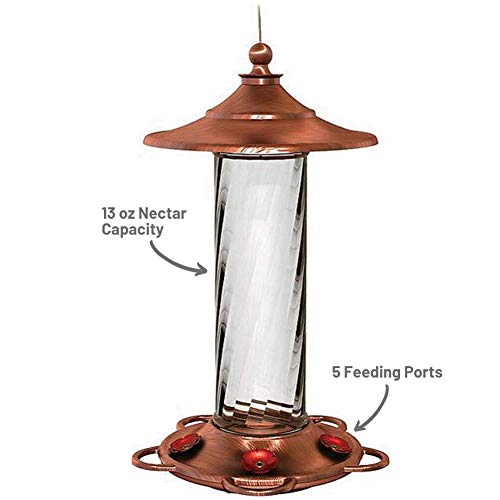 Glory Hummingbird Feeder, Glass Hummingbird Feeders for Outdoors, 5 Feeding Stations, 13 Ounces