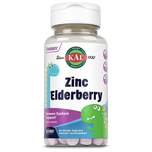 Kids Zinc Elderberry Dinosaurs, Immune Support Supplement* for Children w/ Sambucus Elderberry, Fast Dissolving Mixed Berry ActivMelts, Fun, Tasty Dino Shapes, Vegan, 90 Servings, 90 Micro Tablets