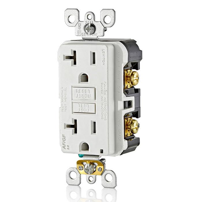Dual-Function AFCI/GFCI Outlet, 20 Amp, Self Test, Tamper-Resistant with LED Indicator Light, Protection from Both Electrical Shock and Electrical Fires in One Device, AGTR2-W, White