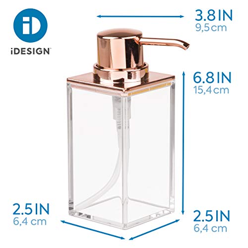 iDesign Soap Dispenser Pump, The Clarity Collection – 10oz, 2.5 x 3.75 x 6.08”, Clear & Rose Gold
