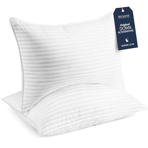 Bed Pillows Standard/Queen Size Set of 2 - Original Down Alternative Pillow for Sleeping - Bedding for Back, Stomach or Side Sleepers