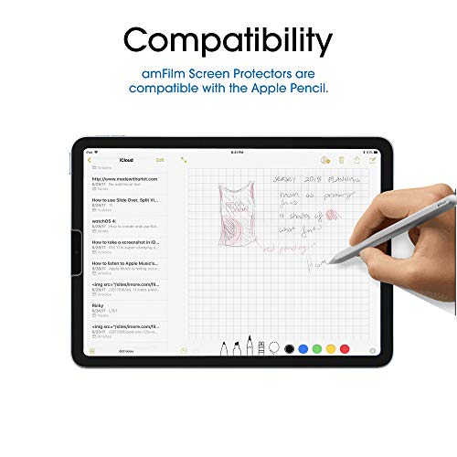 amFilm Screen Protector Compatible with iPad Air 5/Air 4/iPad Pro 11, Ultra Sensitive, Face ID & Apple Pencil Compatible, Tempered Glass, 2 Pack