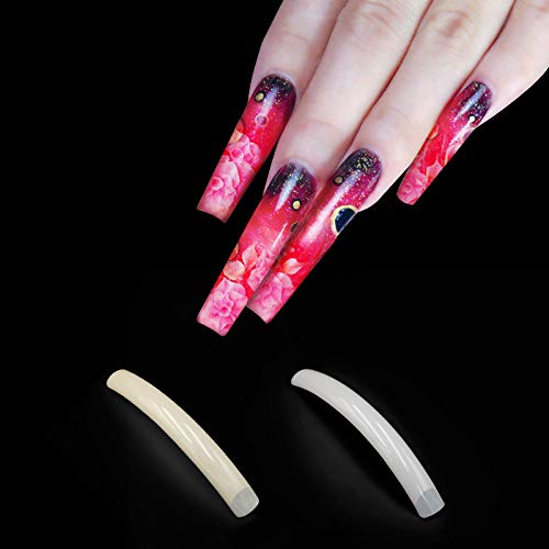 100pcs White/Clear/Natural Extra Long Curve Nail Tip UV Gel French Acrylic False Nail Art Salon long Tips (Clear)