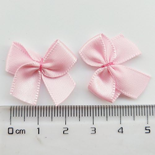 60pcs Mini Satin Ribbon Bows Flowers 1 x3/4 Appliques DIY Craft Pink Color