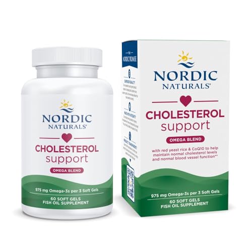 Cholesterol Omega LDL, Lemon - 60 Soft Gels - 975 Omega-3 + Red Yeast Rice & CoQ10 - Normal Cholesterol, Antioxidant Support - EPA & DHA - Non-GMO - 20 Servings