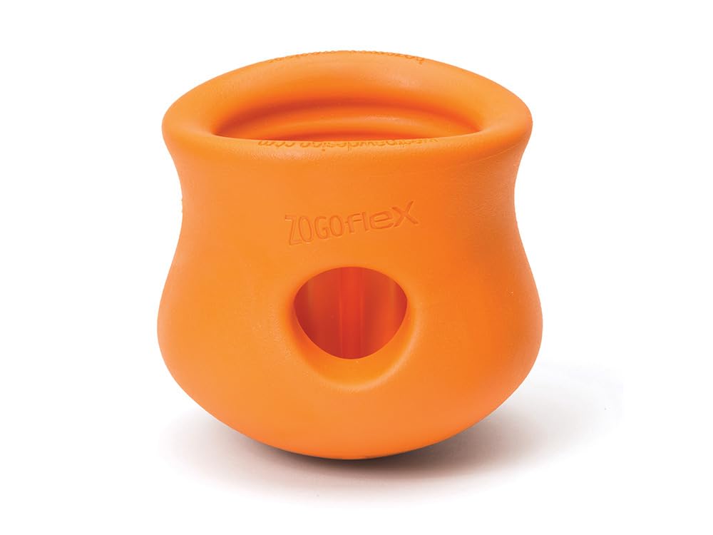 West Paw Zogoflex Toppl Treat Dispensing Dog Toy Puzzle – Interactive Chew Toys for Dogs – Dog Toy for Moderate Chewers, Fetch, Catch – Holds Kibble, Treats, Small 3, Tangerine