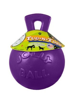 Tug-n-Toss Heavy Duty Dog Toy Ball with Handle, 8 Inches/Large, Purple