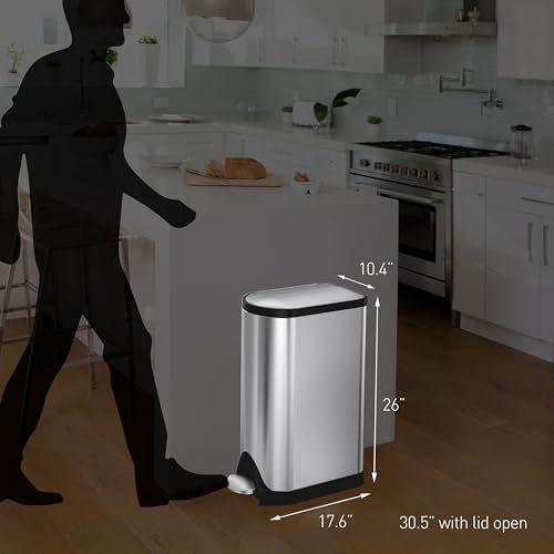 30 Liter / 8 Gallon Butterfly Lid Kitchen Step Trash Can, Brushed Stainless Steel