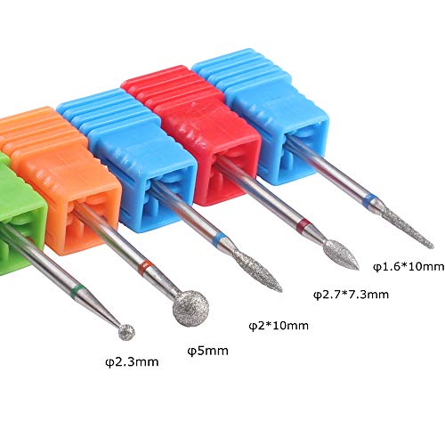Diamond Cuticle Nail Drill Bits,5pcs Russian Manicure Drill Bits(Ball/Flame/Needle),3/32 Shank Cuticle Remover Bit Kit