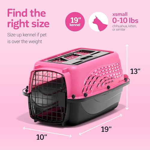 Dog Crates for Small Dogs & Cat Carriers, Two-Door Plastic Pet Kennel, Top & Front Loading, Made in USA, 19, Pink
