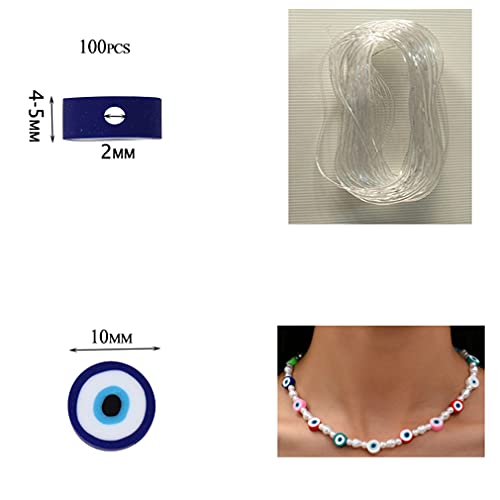 100pcs Evil Eye Polymer Clay 10mm Spacer Beads for Women Jewelry Making DIY Bracelet Necklace Hair Clip Accessories (Blue Evil Eye)