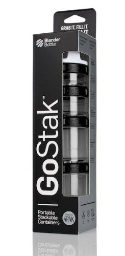 GoStak Food Storage Containers for Protein Powder, Healthy Snacks, and Portion Control, 4-Piece Starter Pak, Black