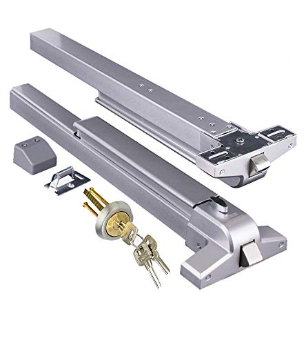 Door Push Bar Panic Exit Device with Exterior Lever Emergency Lock Stainless Steel Commercial Door Push Bar Emergency Panic Exit Bar Handle Door Hardware for Metal Wood Door