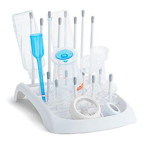 Fold Baby Bottle Drying Rack - Compact Design Folds Flat for Easy Storage, White/Grey