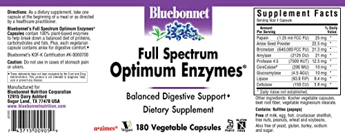 Bluebonnet Full Spectrum Optimum Enzymes Vegetarian Capsules, 180 Count