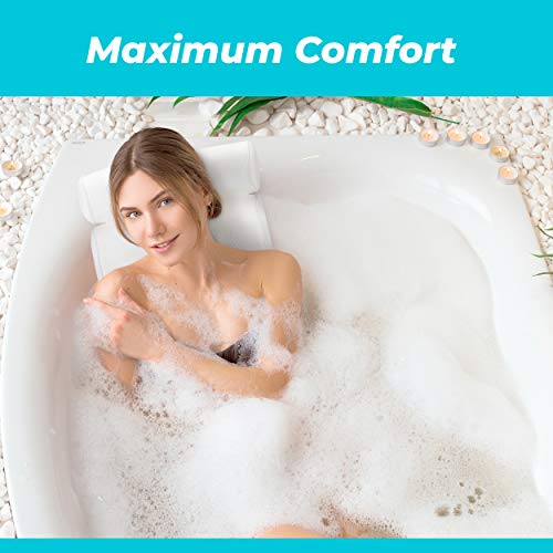 Bathtub Pillow for Neck and Back Support with Drying Hook, Bathtub Pillow Machine Headrest for Soaking & Straight Back Tubs - Bath Accessories, Machine Washable, 6 Suction Cups