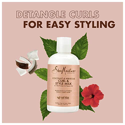 Fair Trade Sulfate Free Coconut Hibiscus Curl & Style Milk with Silk Protein & Neem Oil For Thick, Defined, Curly Hair 8 oz