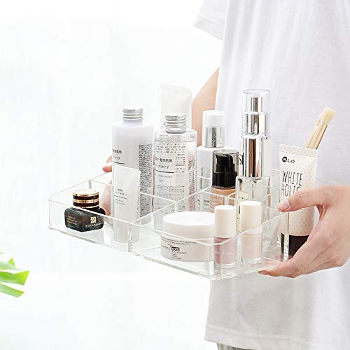 Clear Makeup Organizer,9 Spaces Vanity Organizer Cosmetic Display Cases for Lipstick,Makeup Brushes and Skin Care Products,Plastic Makeup Storage