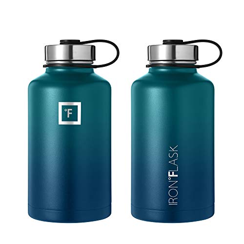 Camping & Hiking Hydration Flask, Wide Mouth, 3 Straw Lids, Stainless Steel Outdoor Water Bottle, Double Walled, Insulated Thermos, Metal Canteen - Dark Night, 64 Oz