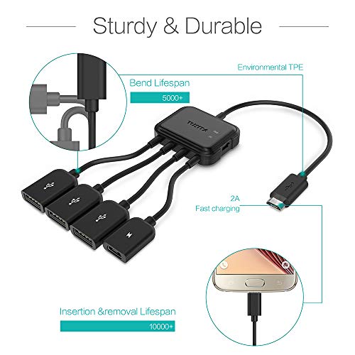 Micro USB HUB Adaptor with Power, 3-Port Charging OTG Host Cable Cord Adapter Compatible with Raspberry Pi 2 3 Pi Zero Android Smart Phone Tablet Samsung Galaxy HTC Sony Google LG/Linux