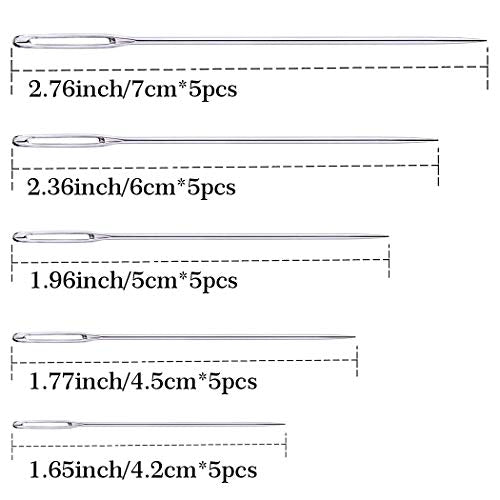 25Pieces Hand Sewing Big Eye Needles Sharp Needle,with Solid Wood Needle Case for