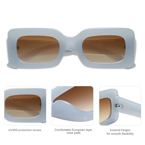 Retro 90s Nude Rectangle Sunglasses Womens Mens Trendy Chunky Glasses Blue Frame Brown Lens