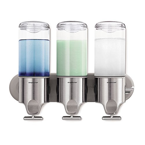 Triple Wall Mount Shower Pump, 3 x 15 fl. oz. Shampoo and Soap Dispensers, Stainless Steel