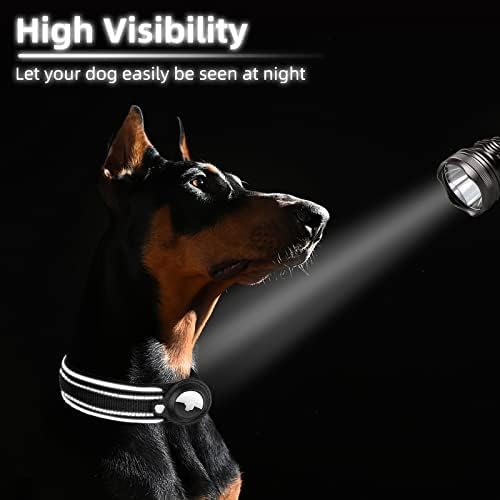 Reflective AirTag Dog Collar,Padded Apple Air Tag Dog Collar, Heavy Duty Dog Collar with AirTag Holder Case, Adjustable Air Tag Accessories Pet Collar for Small Medium Large Dogs (M(15''-18''))