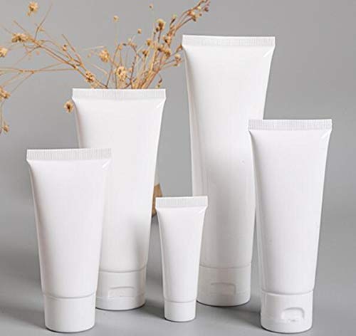12PCS White Empty Refillable Plastic Soft Tubes Cosmetic Sample Bottles Jars Makeup Travel Containers For Lotion Lip Balms Shower Gel Cleanser Shampoo Toiletries (50ml)