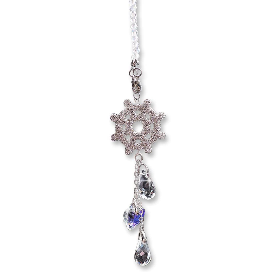 Crystal Bling Car Hanging Accessories Ornament Car Interior Rear View Mirror Pendant Car Charm Sun Catcher, Home Decoration Wall Living Room Hanging Gift for Women (Wheel)