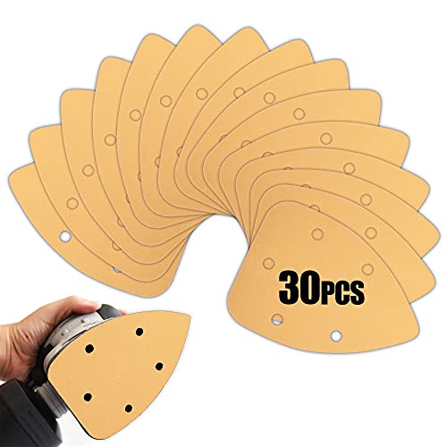 30 Pcs Mouse Sander Sandpaper, 400 Grit Detail Sander Sandpaper Hook and Loop Sandpaper Mouse Sander Pad for Detail Sander 5 Inch 5 Holes