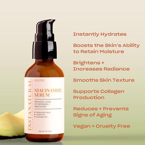Niacinamide Face Serum, Hydrates, Soothes, Reduces Irritation, Redness, Lines, Wrinkles, and Other Signs of Aging, with Hyaluronic Acid and Vitamin E, 2 Fl Oz