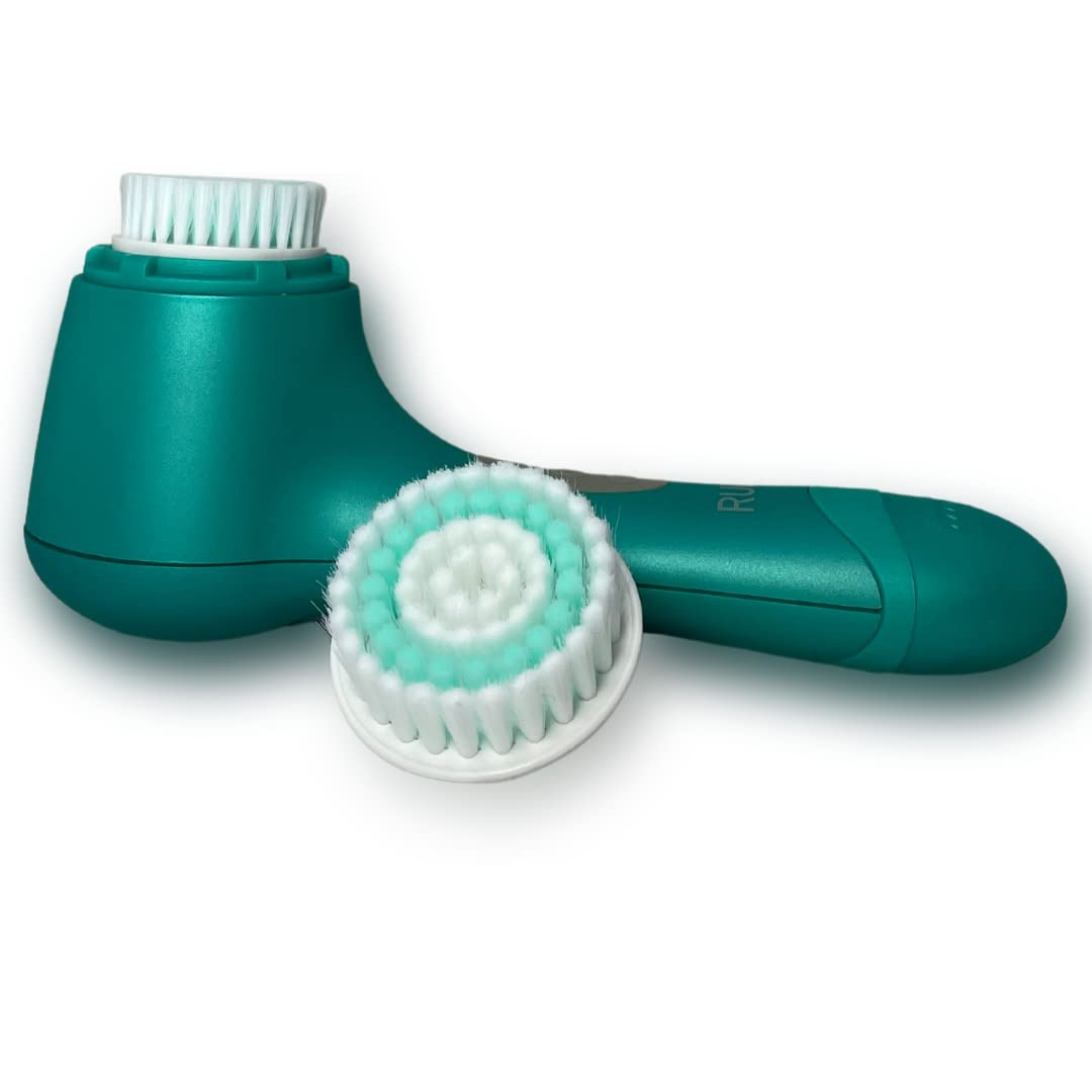 RUCCI Water-Resistant Facial Cleansing Spinning Brush 2 Exfoliating Brush Heads - Complete Face Exfoliation System with Advanced Microdermabrasion for Gentle Exfoliation and Deep Scrubbing (Green)