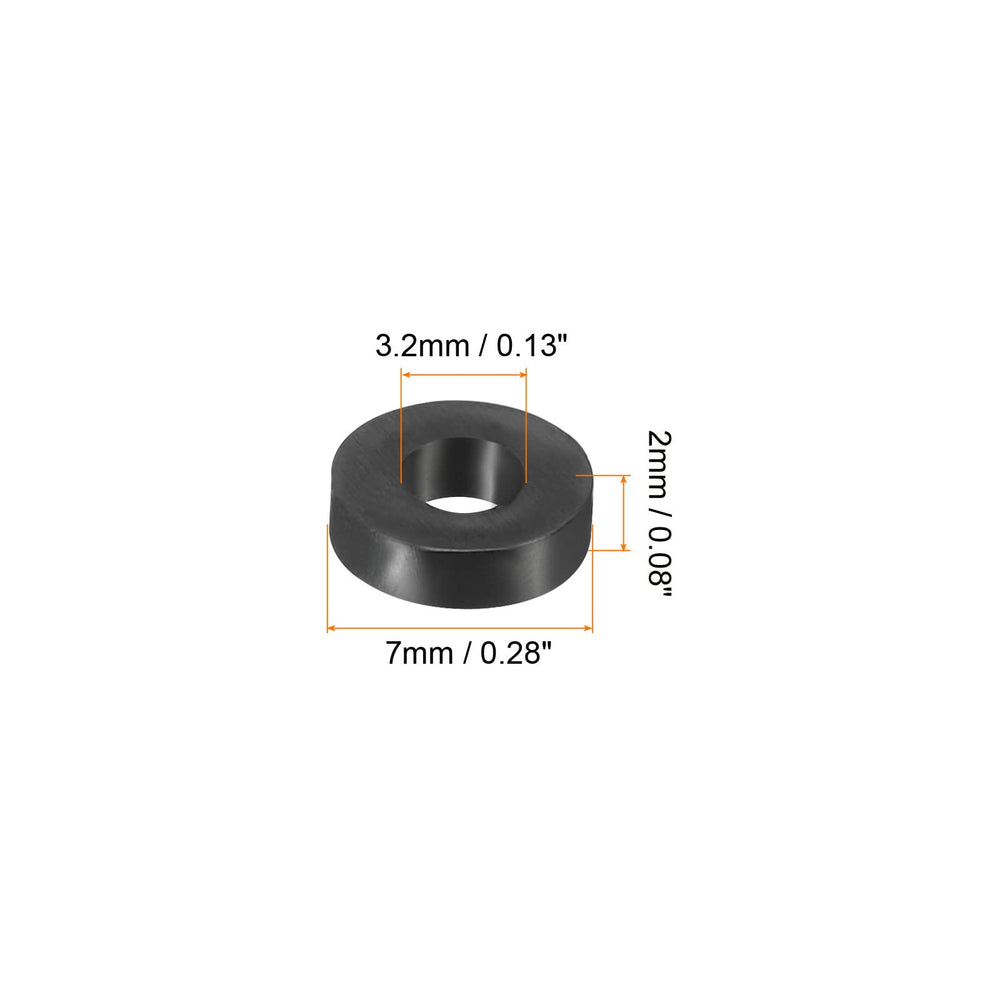 Round Spacer Washer, 200 Pack Nylon 3.2mm ID x 7mm OD x 2mm L for M3 Screws Block 3D Printer TV Wall Mounting Electrical Outlet, Black
