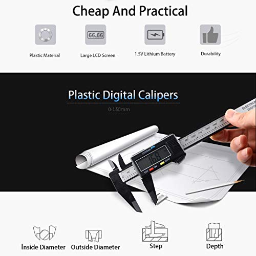Electronic Digital Calipers, inch and Millimeter Conversion,LCD Screen displays 0-6 Caliper Measuring Tool, Automatic Shutdown, Suitable for DIY/Jewelry Measurement (New150mm Black Plastic)