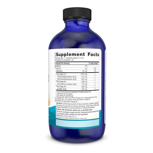 Complete Omega, Lemon Flavor - 8 oz - 1270 mg Omega-3 - EPA & DHA with Added GLA - Healthy Skin, Cognition, Positive Mood - Non-GMO - 48 Servings