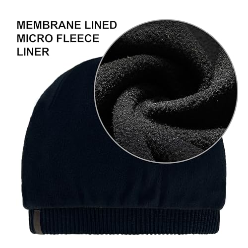 Waterproof Beanie Hat for Men and Women Acrylic Outer for Winter Cold Weather, Membrane Insulated Fleece Liner, Black Solo, L/XL (58-60cm)