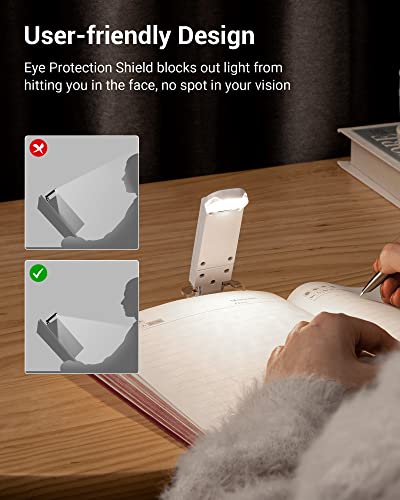 Book Reading Light with Clip, USB Rechargeable Booklight for Reading in Bed, Eye Care LED Book Lamp for Kids, Bookworms,2 Brightness Levels (White)