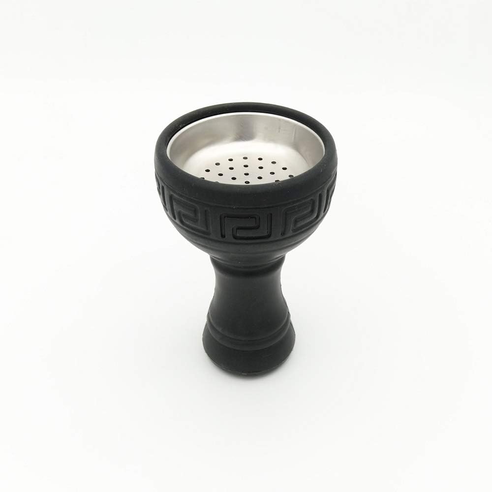 Silicon Hookah Bowl with Stainless Steel Unbreakable No Odor for Shisha Accessories Charcoal Hose Moth Tips Flower Shape (Black)