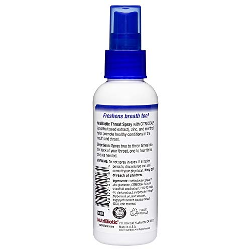 – Throat Spray with GSE, 4 Fl. Oz | Gentle and Soothing Sore Throat Support with Grapefruit Seed Extract, Zinc & Menthol | Alcohol Free & Non-Medicated