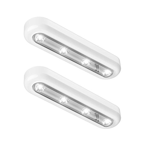 Tap Closet Lights, One Touch Light, Stick-on Anywhere 4-Led Touch Tap Light, Cordless Touch Sensor LED Night Light, Battery Operated Stair Safe Lights, 140° Rotation (2 Pack)