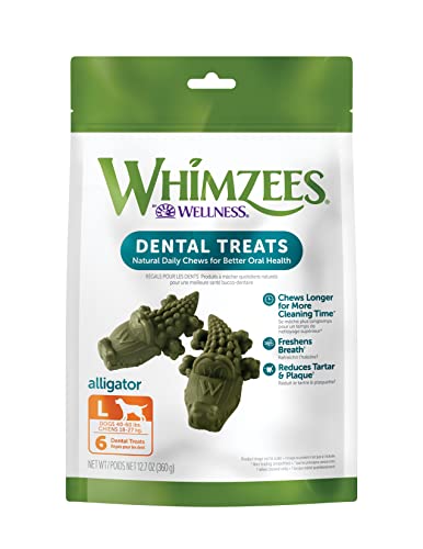 Wellness Alligator Dog Dental Treats, Natural Chews, Large Size, (6 Count)
