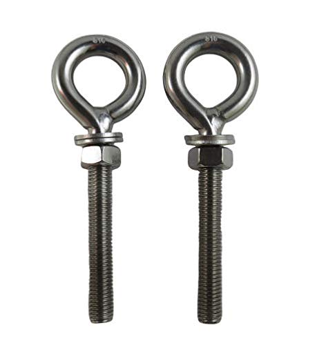 2 Pieces Stainless Steel 316 M12 Eye Bolt 12mm x 80mm (1/2 x 3 3/16) Marine Grade Pitch of 1.75