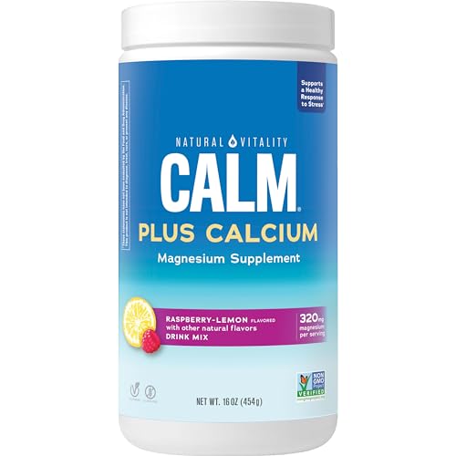 Calm, Magnesium Citrate & Calcium Supplement, Drink Mix Powder Supports a Healthy Response to Stress, Gluten Free, Vegan, & Non-GMO, Raspberry Lemon, 16 oz