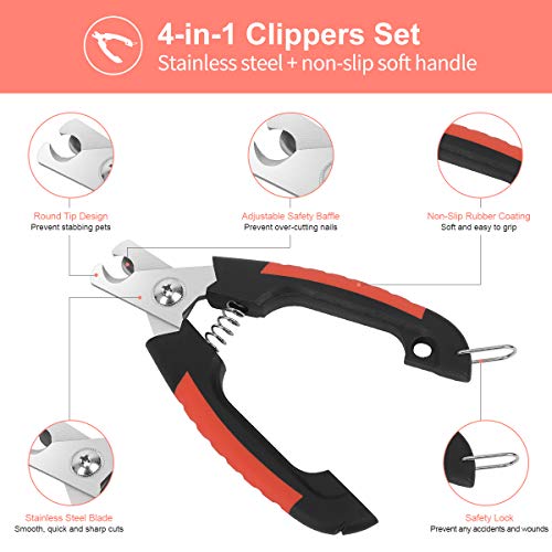 Dog Nail Clippers Trimmer Set, Quick Safety Guard to Avoid Over-Cutting, Stainless Steel Razor Sharp Blades, Sturdy Non-Slip Handles, Storage Case and Nail File, Professional Pet Grooming