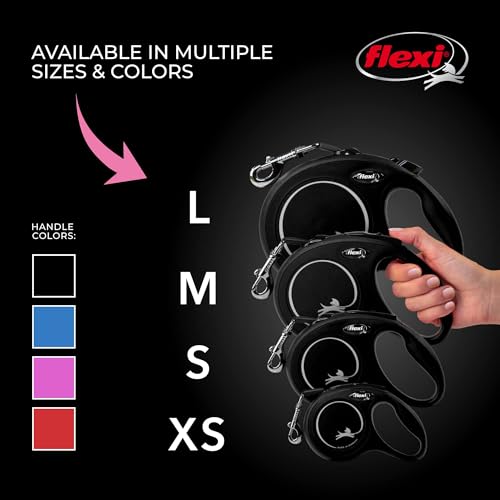 New Classic Cord Retractable Dog Leash for Medium Dogs up to 44 lbs. – 26 ft., Black | Tangle-Free Pet Walking Leash with One-Handed Brake, Pause, Lock | German Quality Product