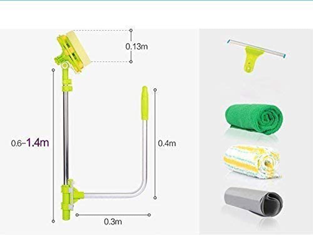 Window Cleaning Tool U Shaped Window Cleaner for External Window Washer with Telescopic Pole, Angle Adjustable Sponge Head and Squeegees