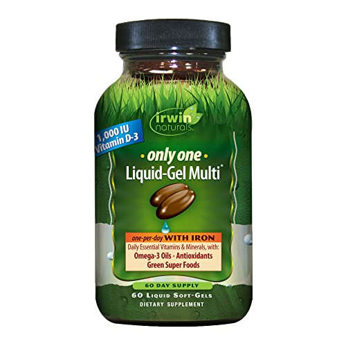 Only One Liquid-Gel Multi with Iron - 60 Liquid Softgels - Daily Essential Vitamins, Minerals, Antioxidants, Omega-3s & Green Super Foods