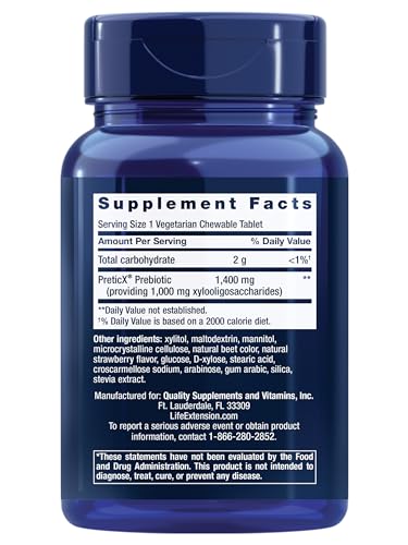 FLORASSIST® Prebiotic Chewable (Strawberry), 1000 mg xylooligosaccharides, prebiotic Supplement Provides Fuel for Gut Flora, Gluten-Free, Non-GMO, Vegetarian, 60 chewable Tablets